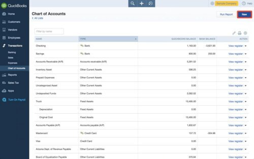 QuickBooks chart of accounts view used by bookkeepers to track finances accurately